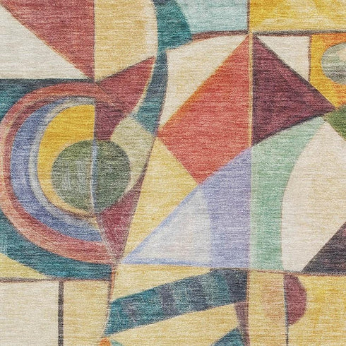 5' X 8' Gold Purple And Ivory Abstract Washable Area Rug With UV Protection