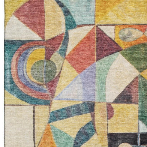 5' X 8' Gold Purple And Ivory Abstract Washable Area Rug With UV Protection