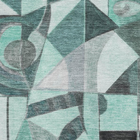 5' X 8' Teal Black And Ivory Abstract Washable Area Rug With UV Protection