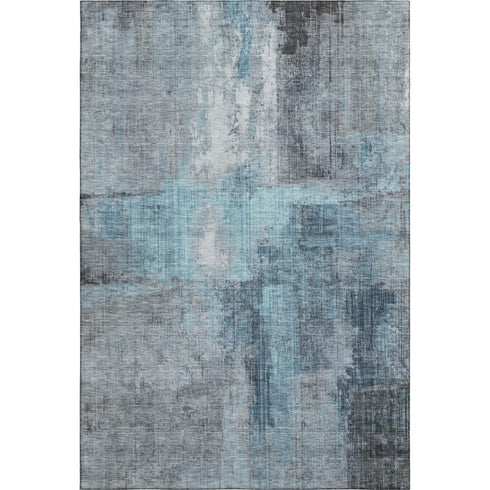 5' X 8' Blue And Gray Abstract Washable Area Rug With UV Protection