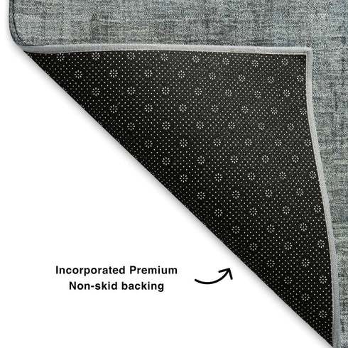 5' X 8' Blue And Gray Abstract Washable Area Rug With UV Protection