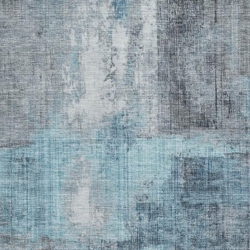 5' X 8' Blue And Gray Abstract Washable Area Rug With UV Protection