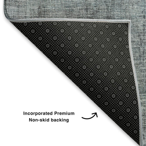 8' Blue And Gray Abstract Washable Round Rug With UV Protection
