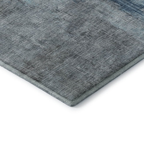 8' Blue And Gray Abstract Washable Round Rug With UV Protection