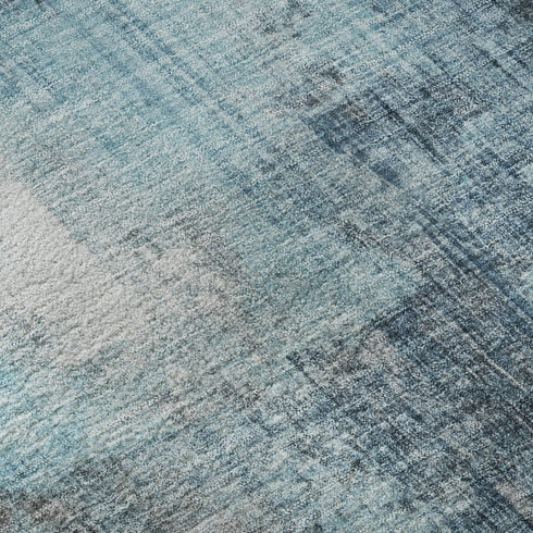 8' Blue And Gray Abstract Washable Round Rug With UV Protection