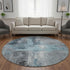8' Blue And Gray Abstract Washable Round Rug With UV Protection