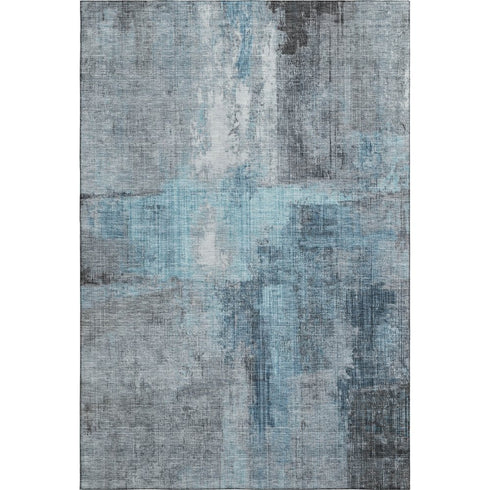 8' X 10' Blue And Gray Abstract Washable Area Rug With UV Protection
