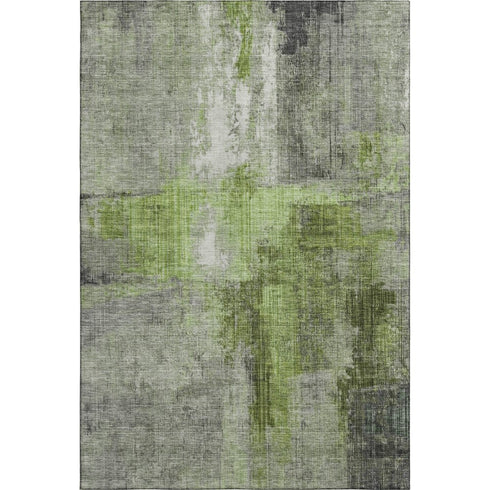 5' X 8' Fern Green And Gray Abstract Washable Area Rug With UV Protection