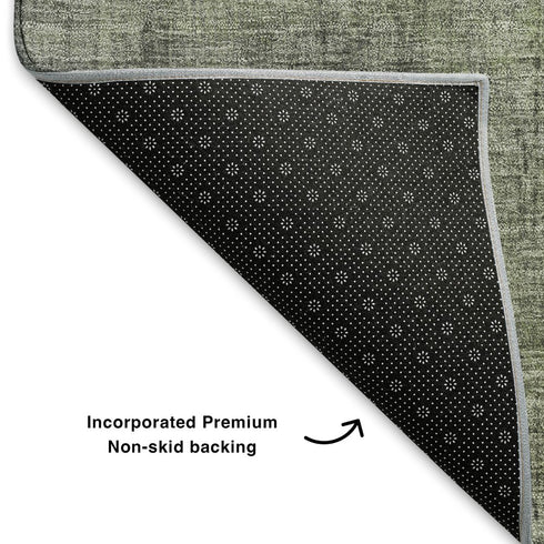5' X 8' Fern Green And Gray Abstract Washable Area Rug With UV Protection