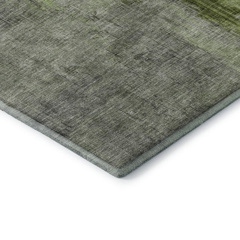 5' X 8' Fern Green And Gray Abstract Washable Area Rug With UV Protection