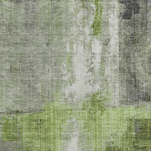 5' X 8' Fern Green And Gray Abstract Washable Area Rug With UV Protection