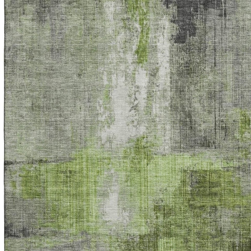 5' X 8' Fern Green And Gray Abstract Washable Area Rug With UV Protection