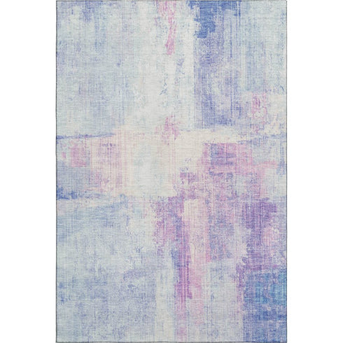 5' X 8' Sky Blue And Ivory Abstract Washable Area Rug With UV Protection