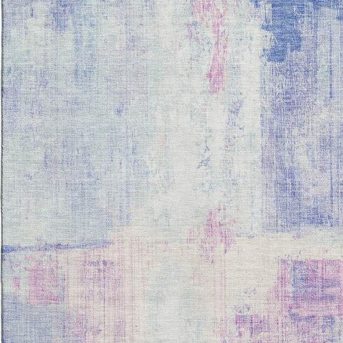 5' X 8' Sky Blue And Ivory Abstract Washable Area Rug With UV Protection