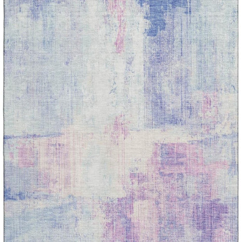 5' X 8' Sky Blue And Ivory Abstract Washable Area Rug With UV Protection