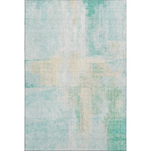 8' X 10' Teal And Ivory Abstract Washable Area Rug With UV Protection