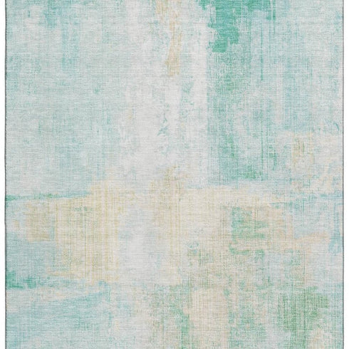 8' X 10' Teal And Ivory Abstract Washable Area Rug With UV Protection