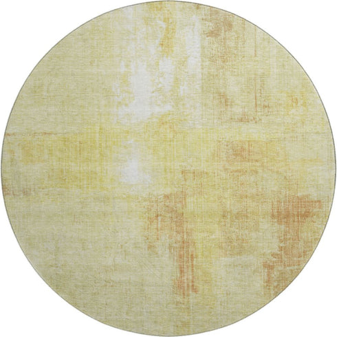 8' Wheat And Ivory Abstract Washable Round Rug With UV Protection