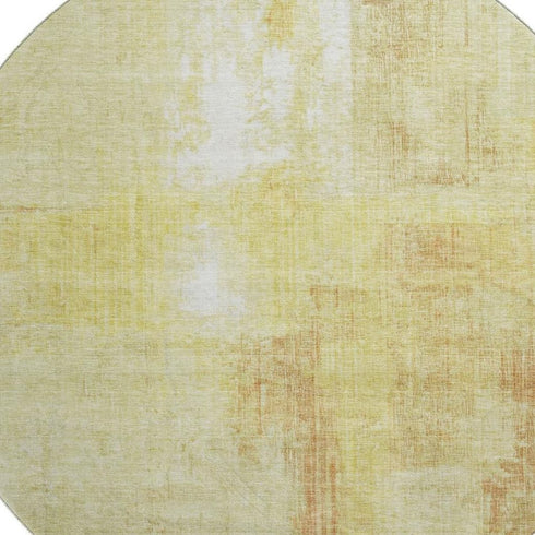 8' Wheat And Ivory Abstract Washable Round Rug With UV Protection