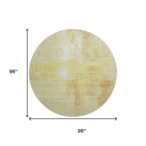 8' Wheat And Ivory Abstract Washable Round Rug With UV Protection