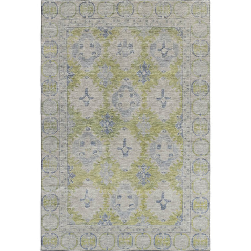 8' X 10' Artichoke Green And Blue Oriental Washable Area Rug With UV Protection