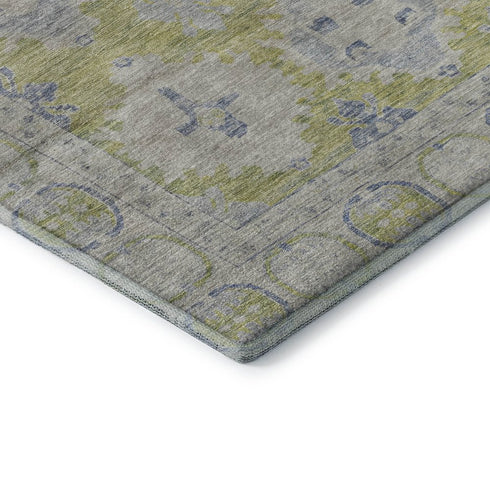 8' X 10' Artichoke Green And Blue Oriental Washable Area Rug With UV Protection
