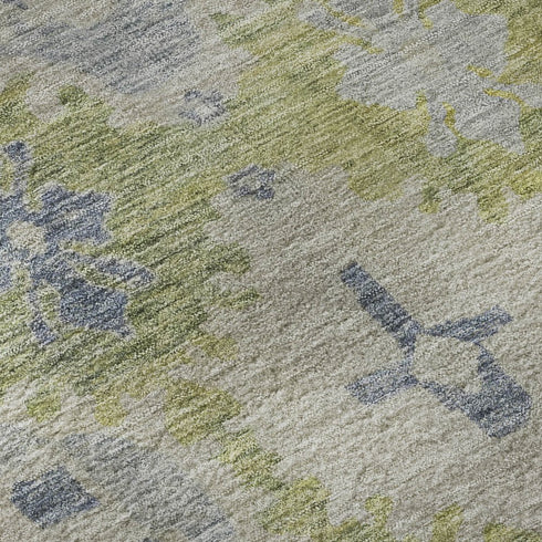 8' X 10' Artichoke Green And Blue Oriental Washable Area Rug With UV Protection