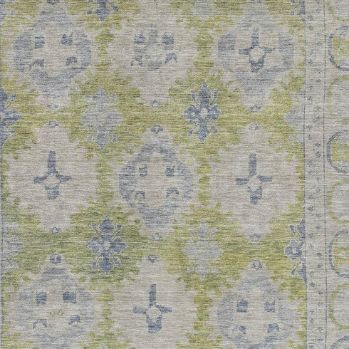 8' X 10' Artichoke Green And Blue Oriental Washable Area Rug With UV Protection