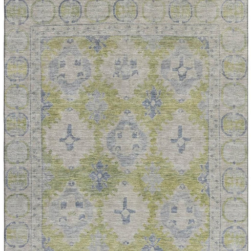 8' X 10' Artichoke Green And Blue Oriental Washable Area Rug With UV Protection