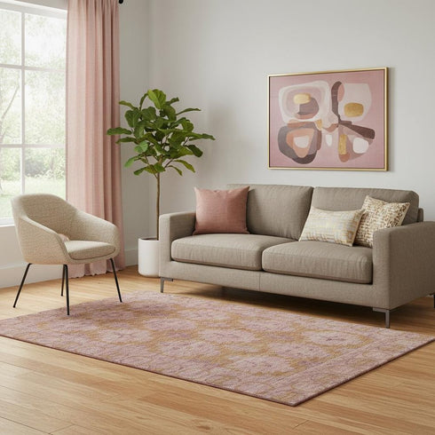 5' X 8' Blush And Orange Oriental Washable Area Rug With UV Protection