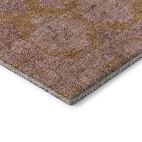5' X 8' Blush And Orange Oriental Washable Area Rug With UV Protection