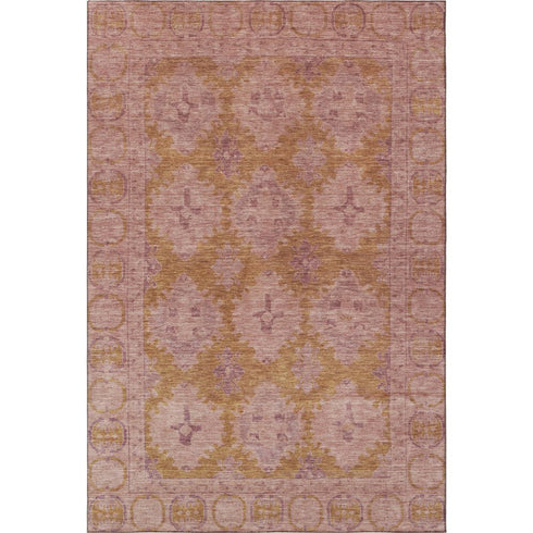 5' X 8' Blush And Orange Oriental Washable Area Rug With UV Protection