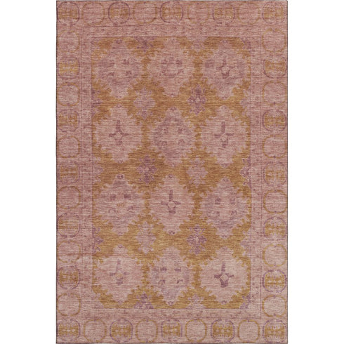 8' X 10' Blush And Orange Oriental Washable Area Rug With UV Protection