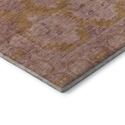 8' X 10' Blush And Orange Oriental Washable Area Rug With UV Protection