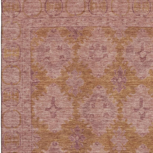 8' X 10' Blush And Orange Oriental Washable Area Rug With UV Protection