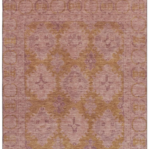 8' X 10' Blush And Orange Oriental Washable Area Rug With UV Protection