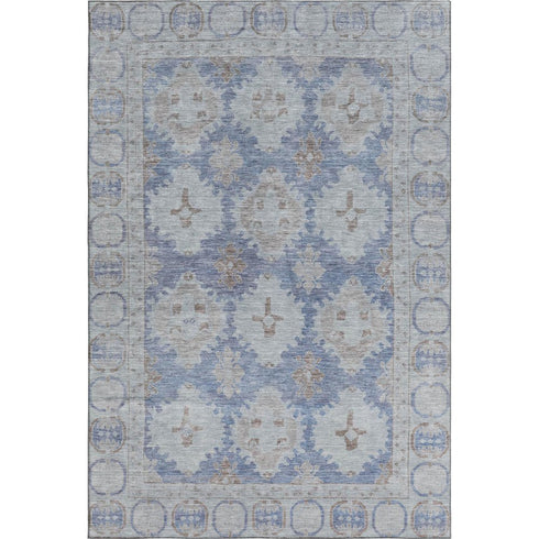 5' X 8' Blue And Brown Oriental Washable Area Rug With UV Protection