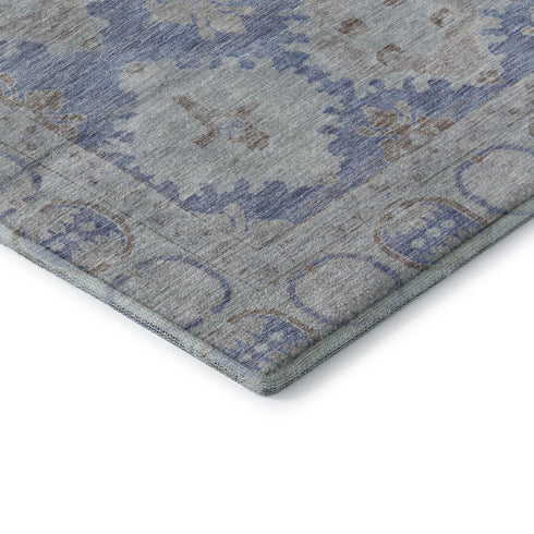 5' X 8' Blue And Brown Oriental Washable Area Rug With UV Protection