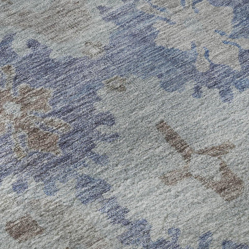 5' X 8' Blue And Brown Oriental Washable Area Rug With UV Protection