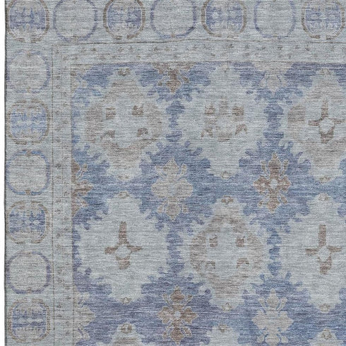 5' X 8' Blue And Brown Oriental Washable Area Rug With UV Protection