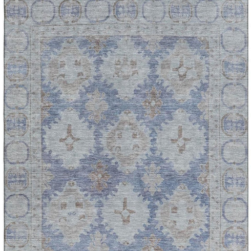 5' X 8' Blue And Brown Oriental Washable Area Rug With UV Protection