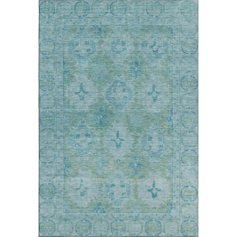 5' X 8' Teal And Aqua Oriental Washable Area Rug With UV Protection