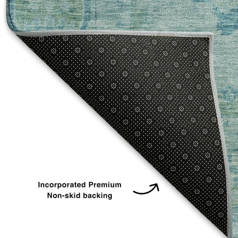 5' X 8' Teal And Aqua Oriental Washable Area Rug With UV Protection