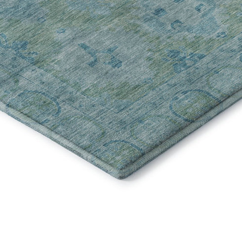 5' X 8' Teal And Aqua Oriental Washable Area Rug With UV Protection