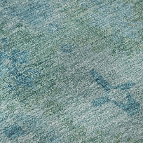 5' X 8' Teal And Aqua Oriental Washable Area Rug With UV Protection