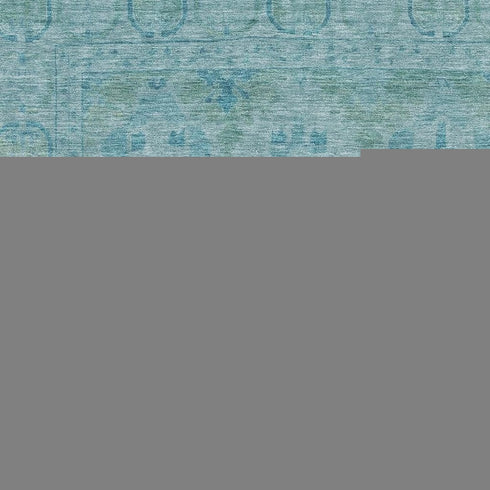 5' X 8' Teal And Aqua Oriental Washable Area Rug With UV Protection