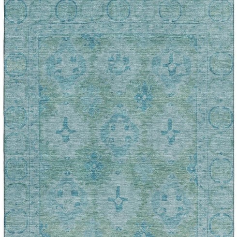 5' X 8' Teal And Aqua Oriental Washable Area Rug With UV Protection
