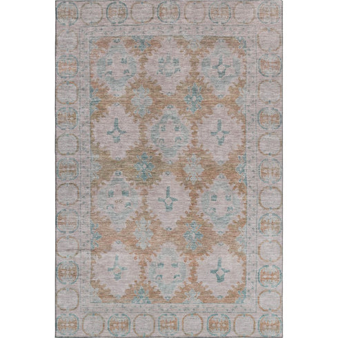 8' X 10' Terra Cotta And Teal Oriental Washable Area Rug With UV Protection