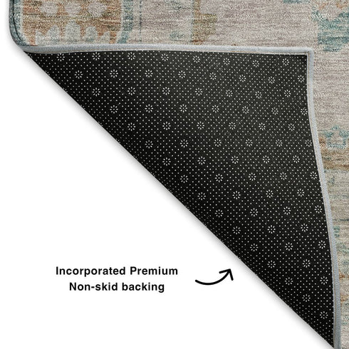 8' X 10' Terra Cotta And Teal Oriental Washable Area Rug With UV Protection