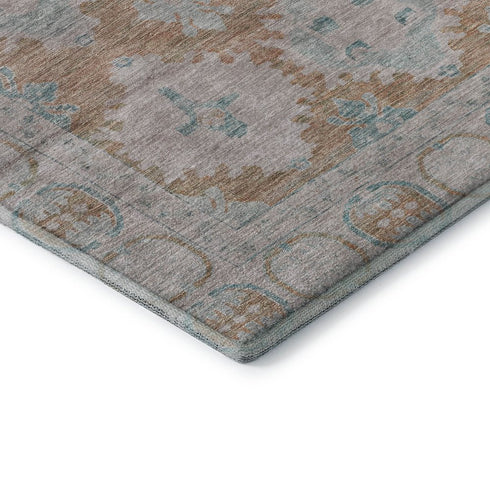 8' X 10' Terra Cotta And Teal Oriental Washable Area Rug With UV Protection